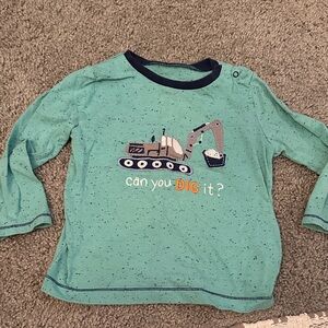 Hatley Teal Long Sleeve Shirt with Excavator Design